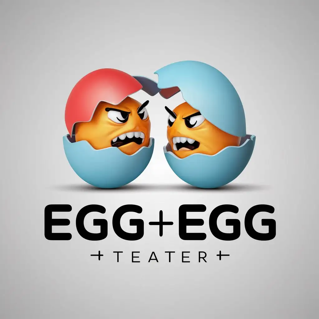 a logo design,with the text "Egg Egg Theater", main symbol:two eggs/cartoon/warm/funny/bizarre/3D/couple/high quality/angry/yolk/shell/colorful/friendship/happy/fun,Minimalistic,be used in Internet industry,clear background