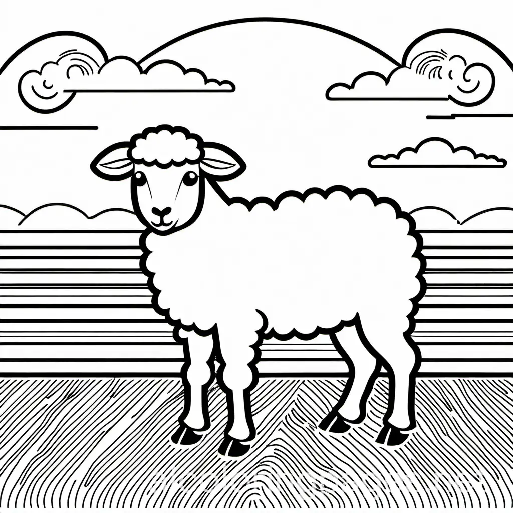 sheep, colouring page, infant, thick lines, no shading 

, Coloring Page, black and white, line art, white background, Simplicity, Ample White Space. The background of the coloring page is plain white to make it easy for young children to color within the lines. The outlines of all the subjects are easy to distinguish, making it simple for kids to color without too much difficulty