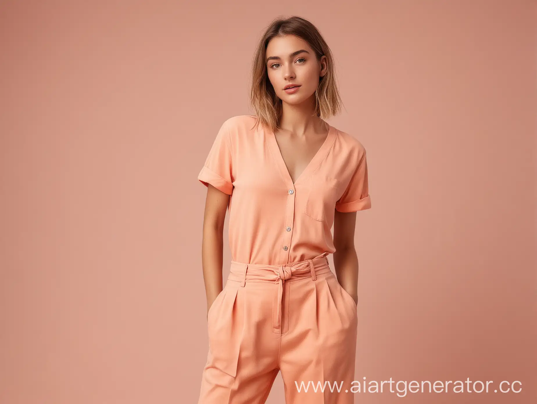 Elegant-Woman-in-Peach-Tones-Clothing-Modeling