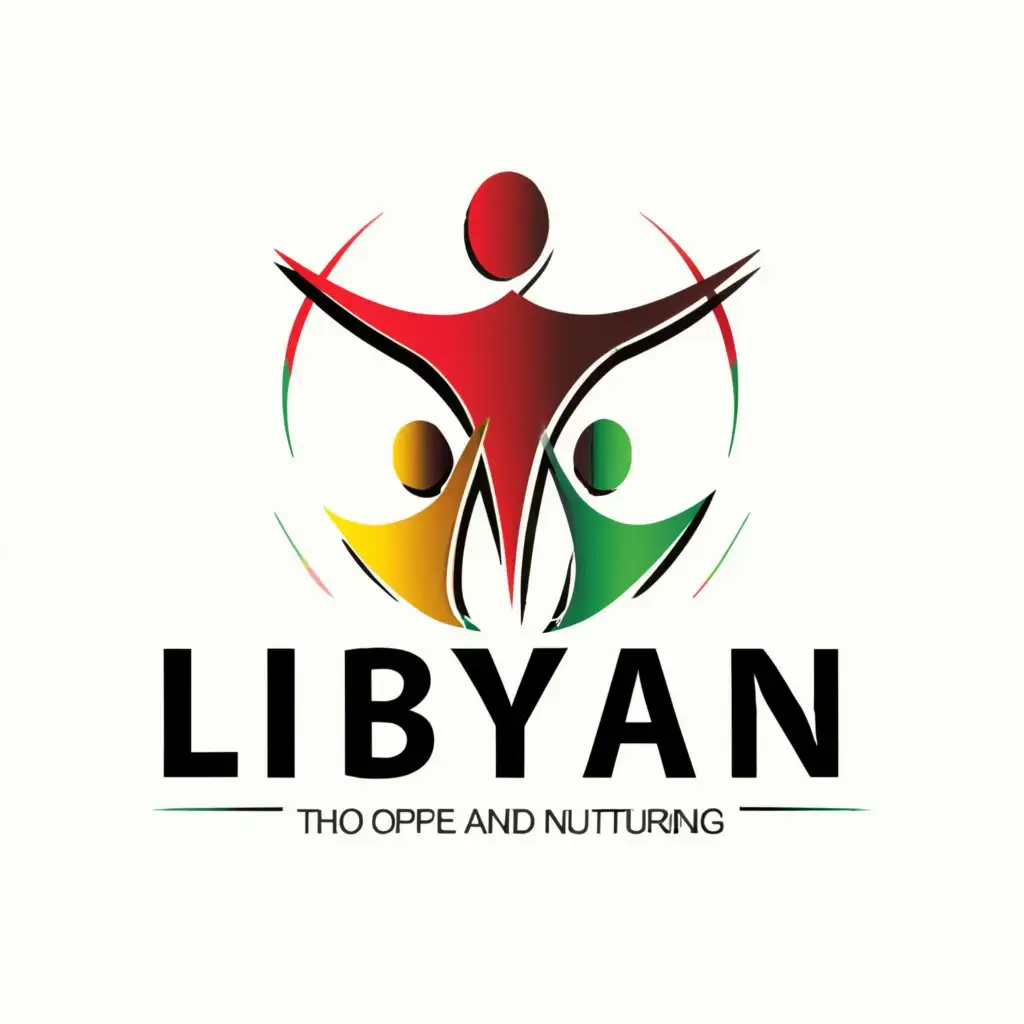 a logo design,with the text "The promising future of Libya", main symbol:Her hands embrace children with the colors of the wise flag.,Moderate,be used in Education industry,clear background