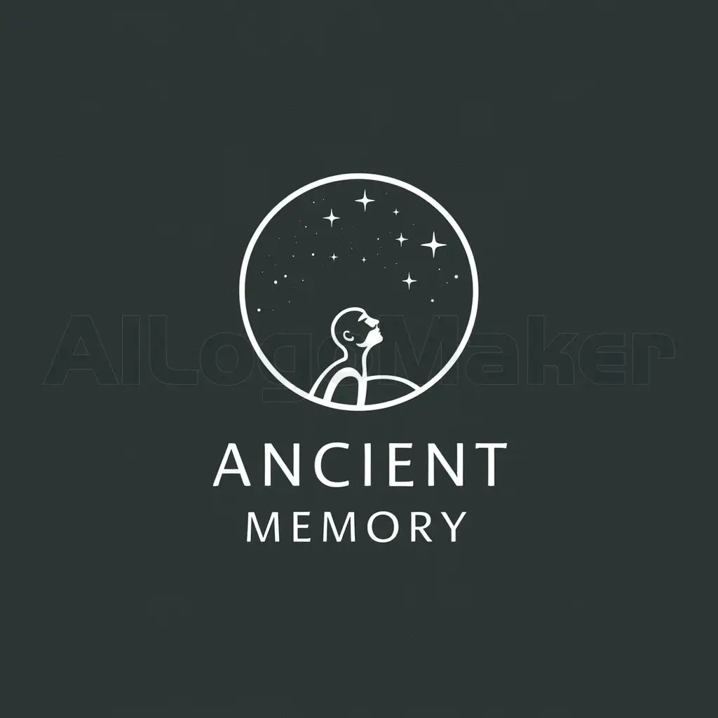 a logo design,with the text "ancient memory", main symbol:looking up at the starry sky,Minimalistic,be used in Religious industry,clear background