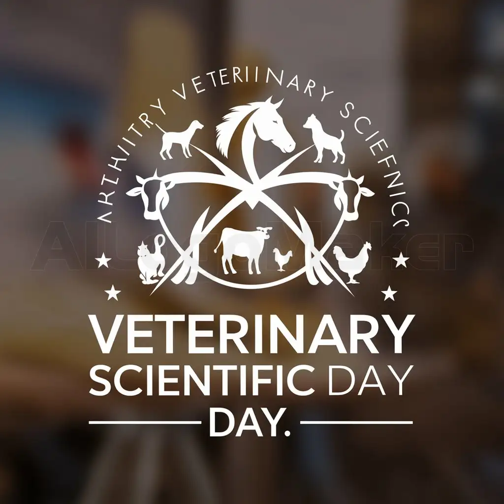 a logo design,with the text "Veterinary Scientific Day", main symbol:Horse / Dog / Cat / Cow / Sheep / Chicken,complex,be used in vet industry,clear background