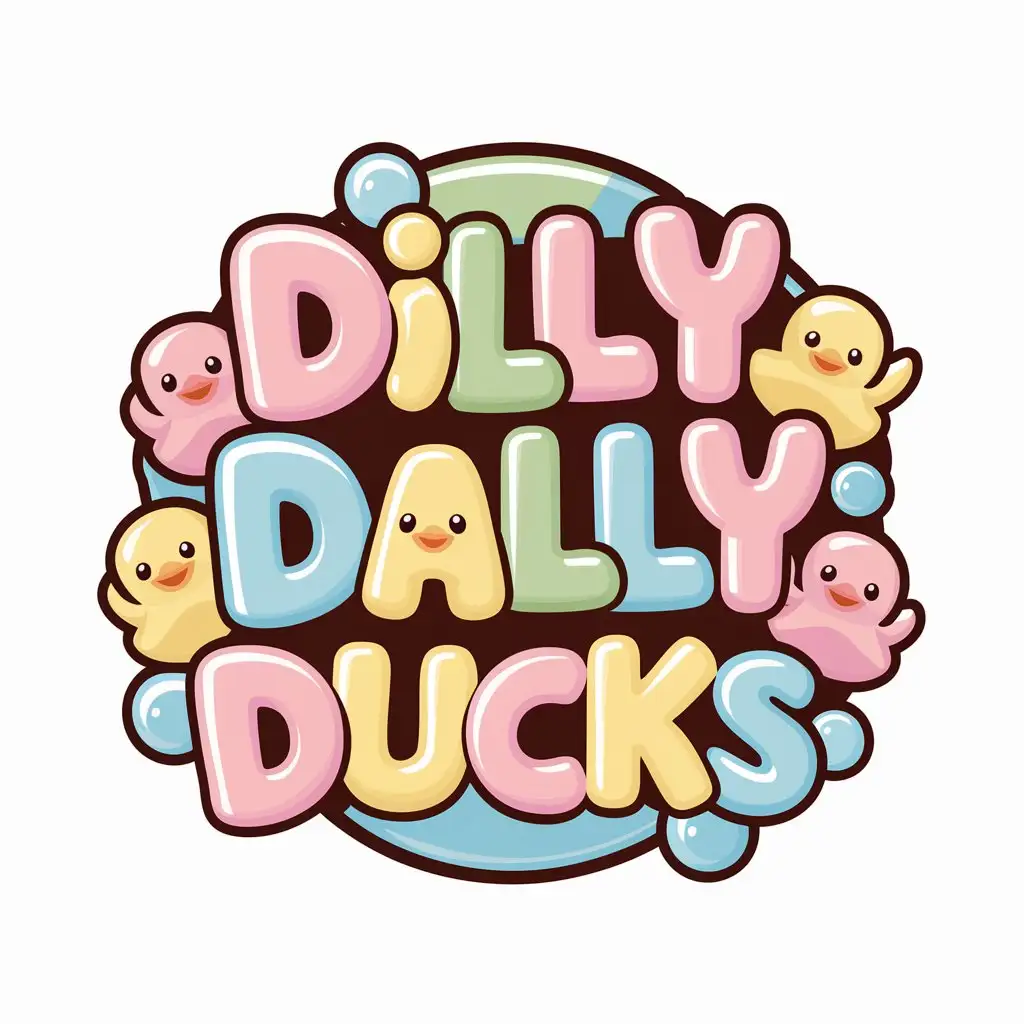 Kawaii Rubber Ducks and Soap Bubbles Dilly Dally Ducks Logo Design