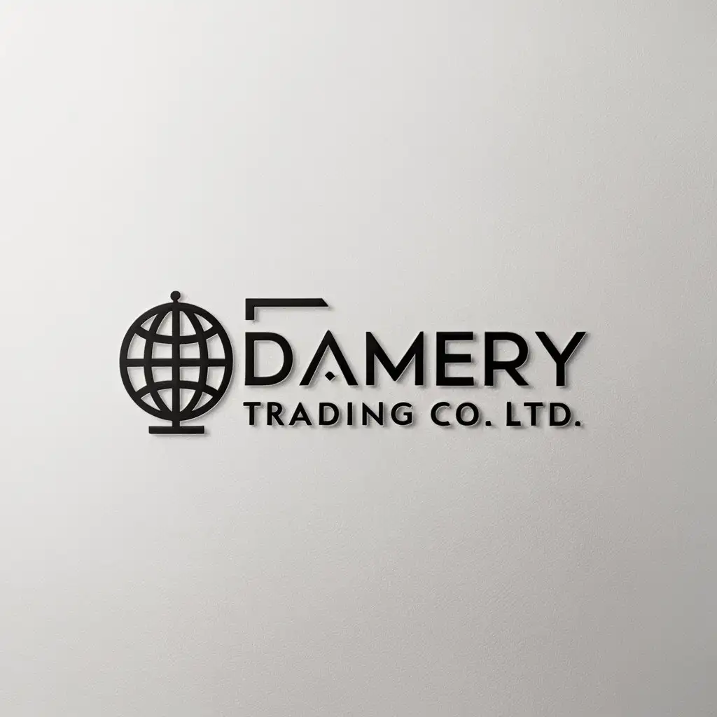 a logo design,with the text "Damery Trading Co. LTD", main symbol:world globus,Minimalistic,be used in Technology industry,clear background
