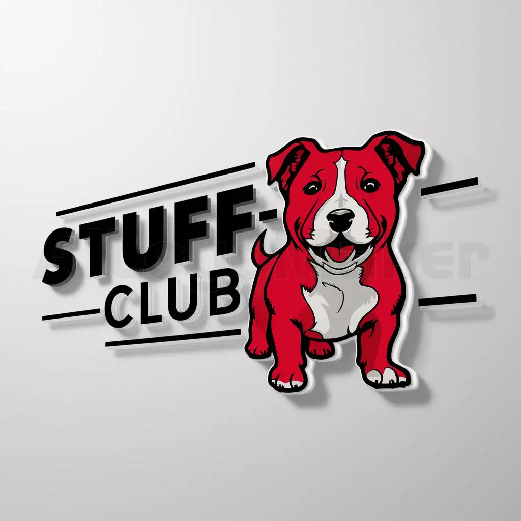 a logo design,with the text "Stuff-club", main symbol:Dog of the breed Staffordshire Bull Terrier in a red color scheme,complex,be used in Club industry,clear background