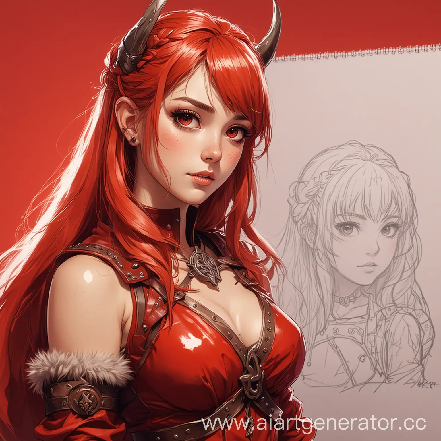 Red-Viking-Drawing-Anime-Girl-Norse-Warrior-Creates-Vibrant-Manga-Art