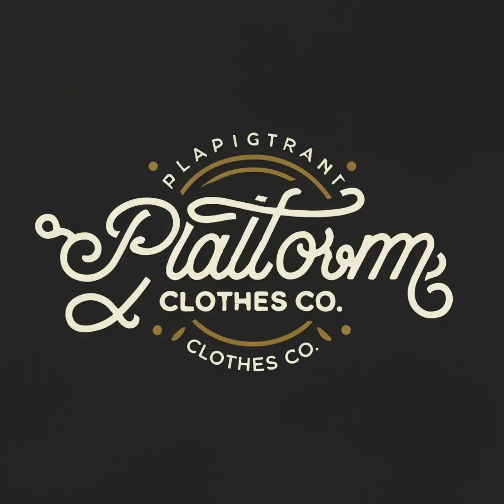 a logo design,with the text "Platform Clothes Co", main symbol:create a Classic Calligraphy Logo for Clothing Brand called "Platform Clothes Co",  the logo name is "Platform Clothes Co.",   create a beautiful and professional logo for my company, "Platform Clothes Co". 

 A creative logo with a classic calligraphy style.
 The logo should communicate a professional feel.
Primary colors for the logo should be black and white.

,complex,clear background