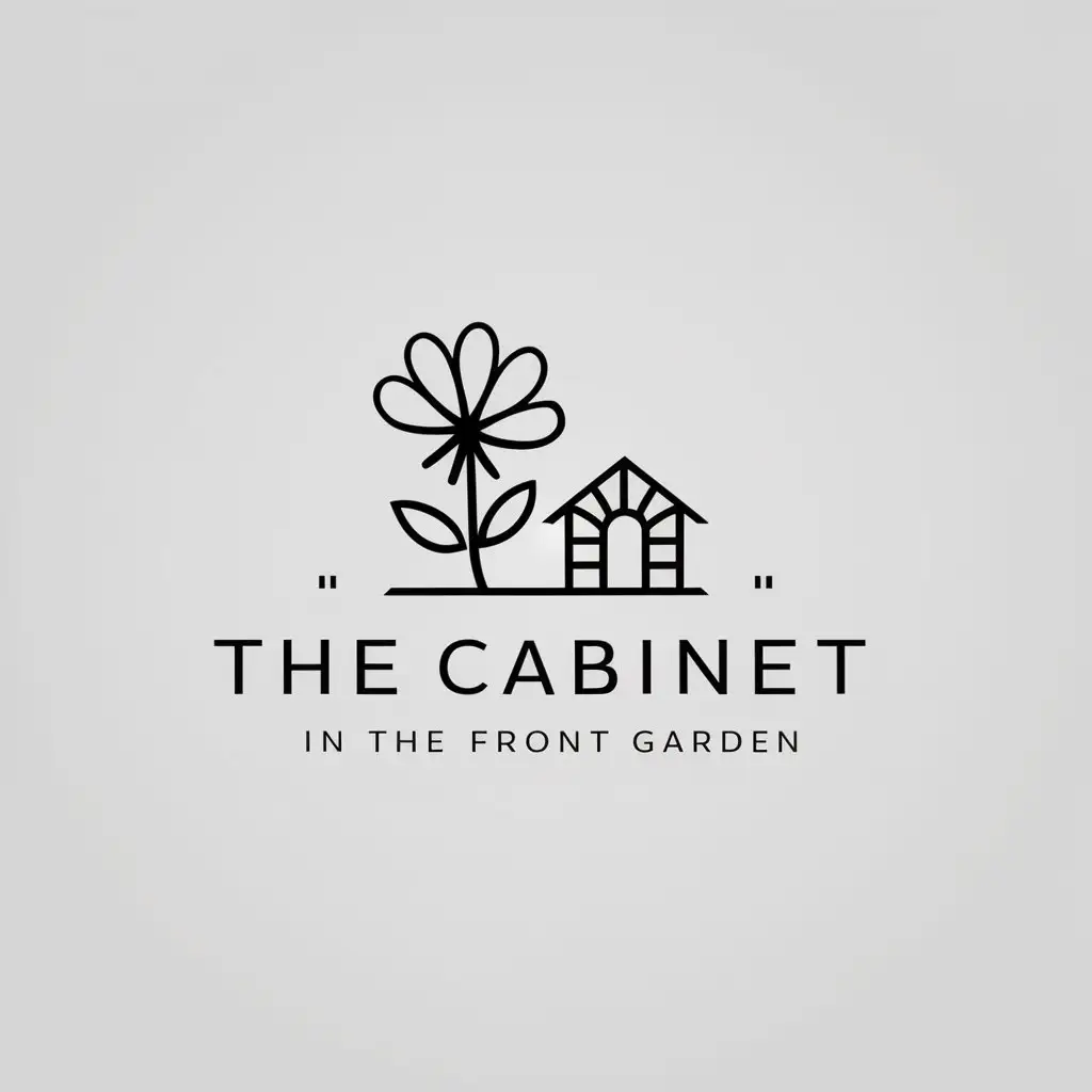 a logo design,with the text "The cabinet in the front garden", main symbol:Blume, small garden house,Minimalistic,clear background