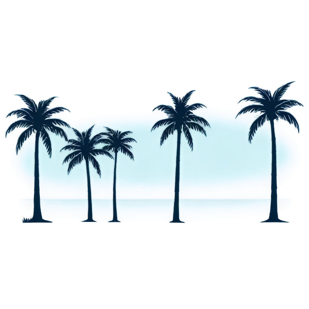 Beach view with silhouettes of coconut trees shades of blue