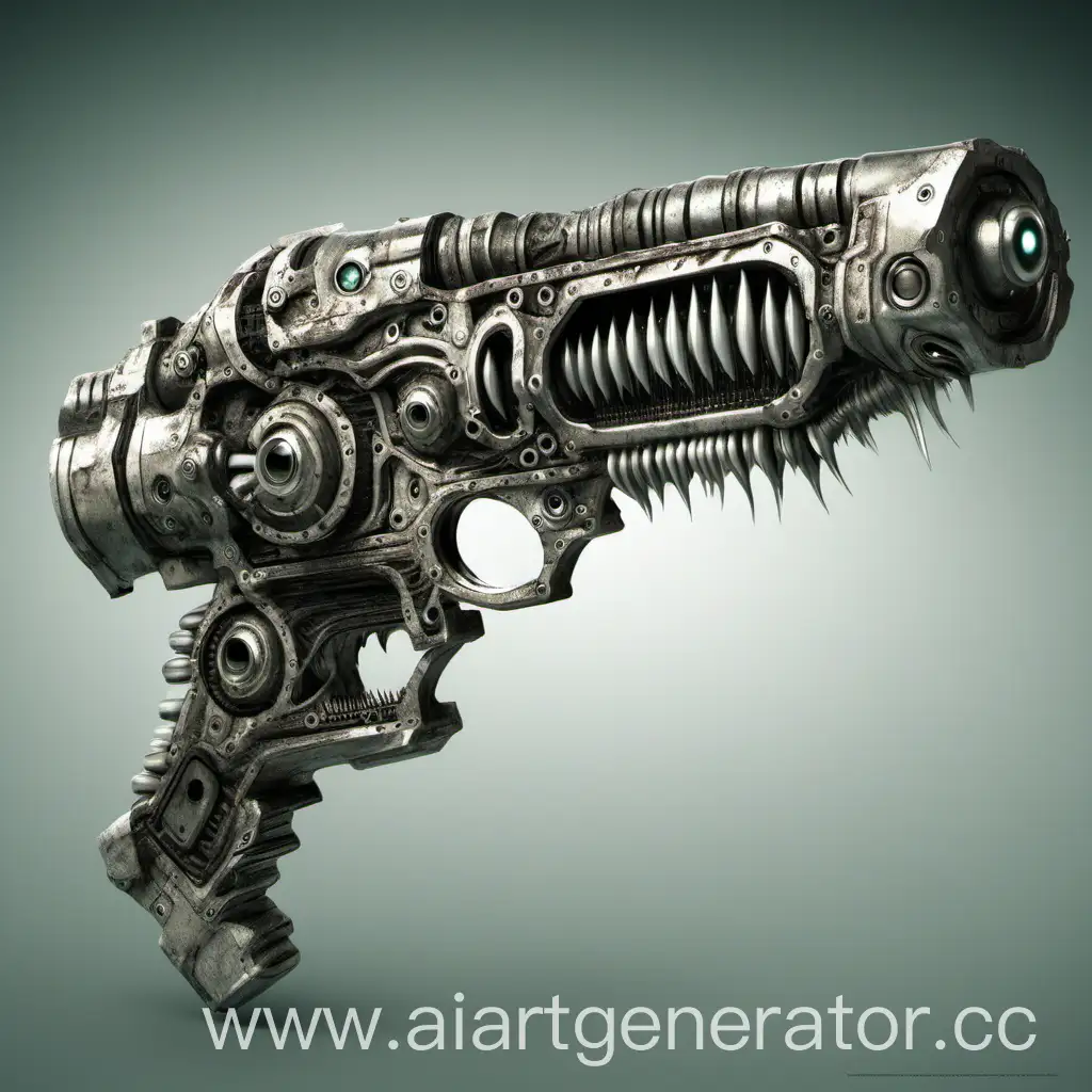 Biopunk-Gun-with-Teeth-and-Eyes-Futuristic-Weaponry-Concept-Art