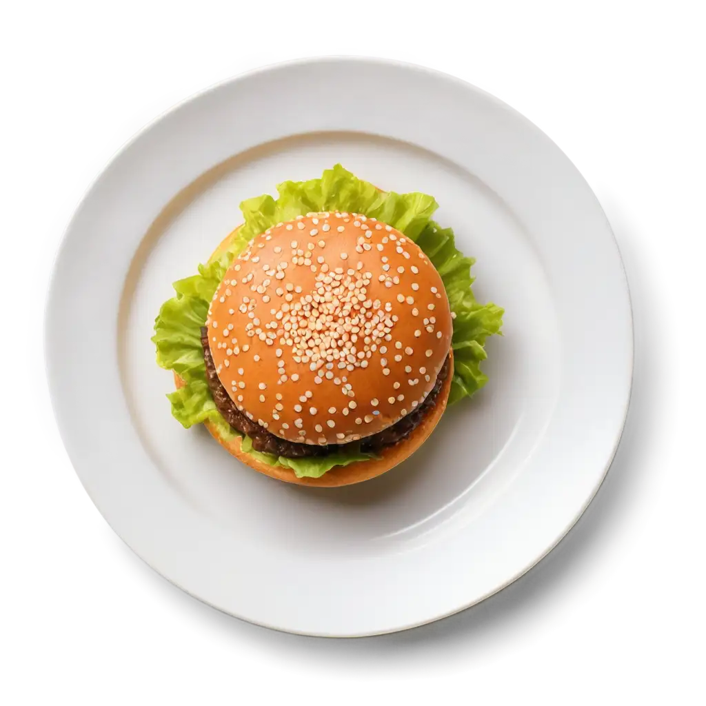 Burger on White Plate Top View