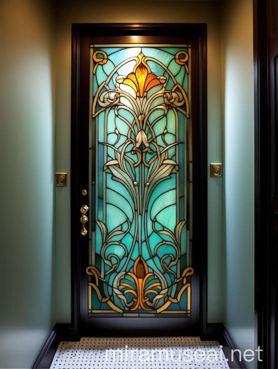 Art Nouveau Style Bathroom with Tiffany Stained Glass Door