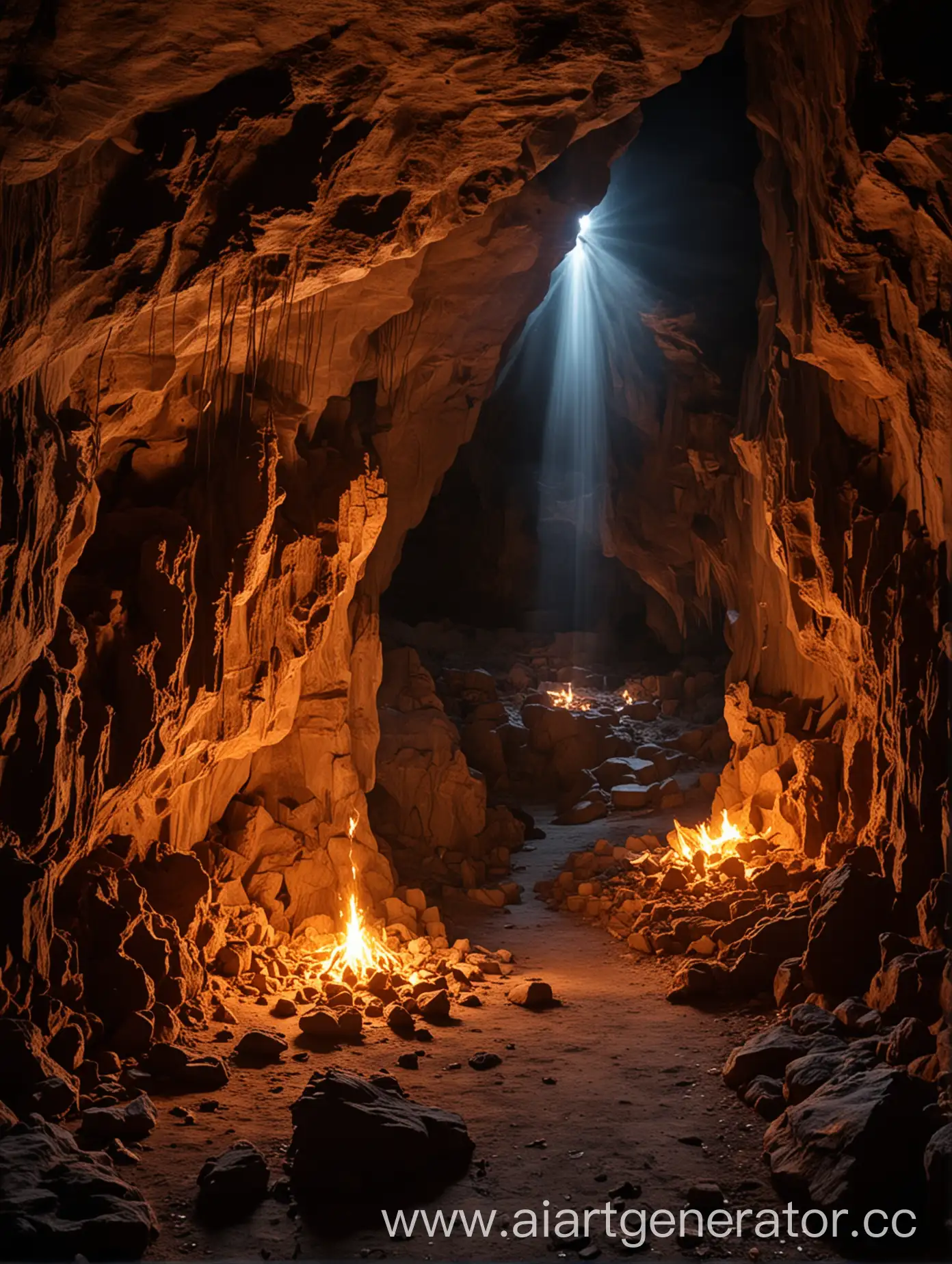 Exploring-Caves-with-Firelight-Mystical-Glow-in-Underground-Depths