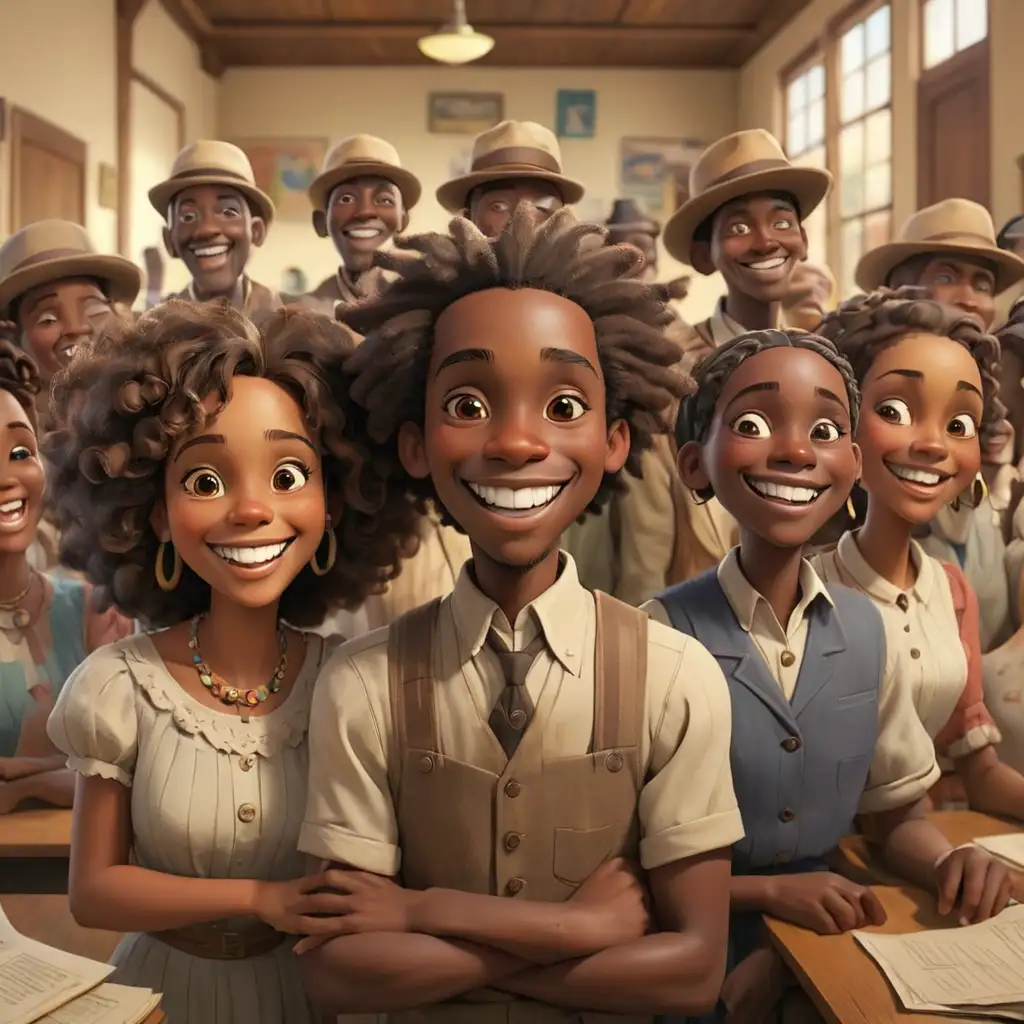 Colorful 3D Cartoon Style African American Community Center Gathering in New Mexico
