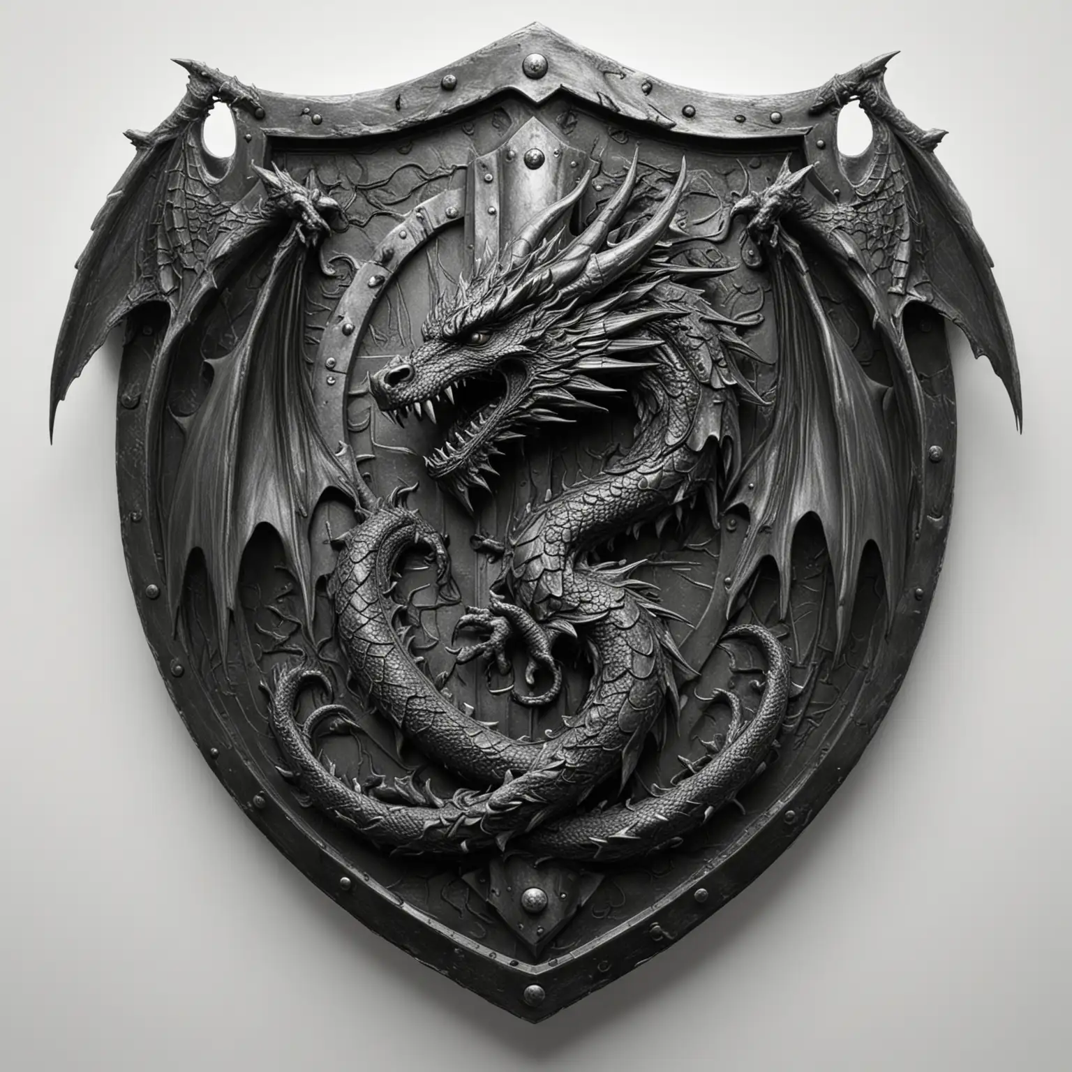 щит, высокое качество, чёрный, на белом фоне, дракон