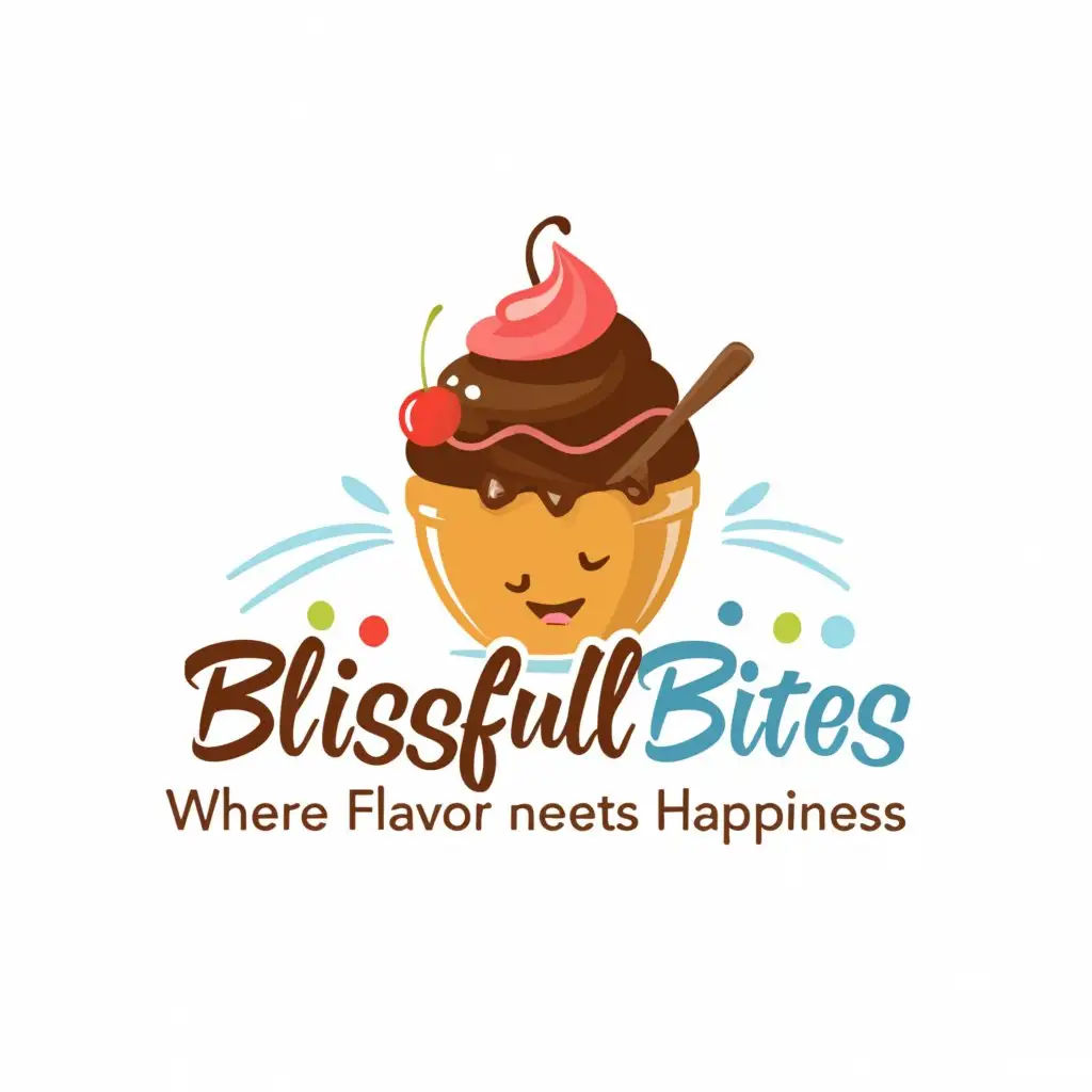 a logo design,with the text "Blissful Bites where Flavor Meets Happiness", main symbol:Sundae glass,complex,be used in Restaurant industry,clear background