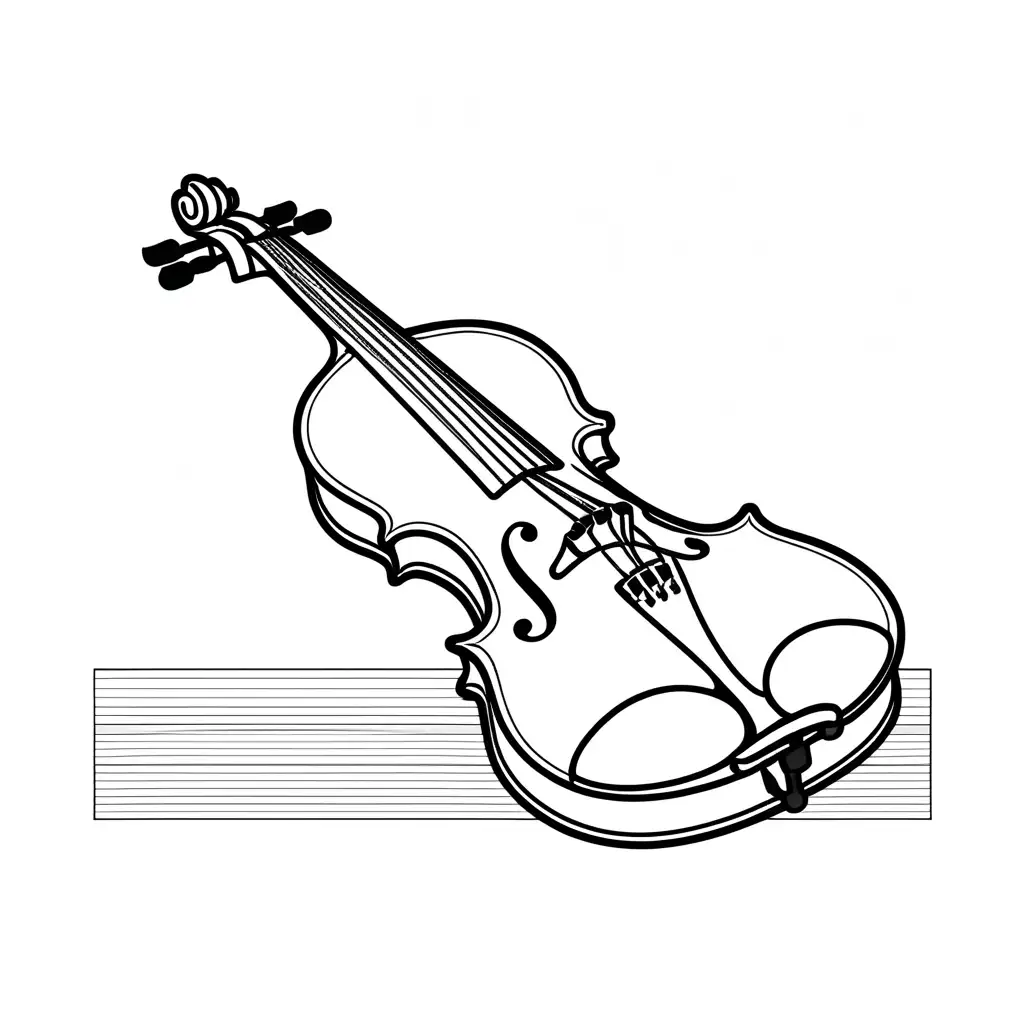 A cute violon drawing without background, Coloring Page for young kids, black and white, line art, white background, Simplicity, Ample White Space.