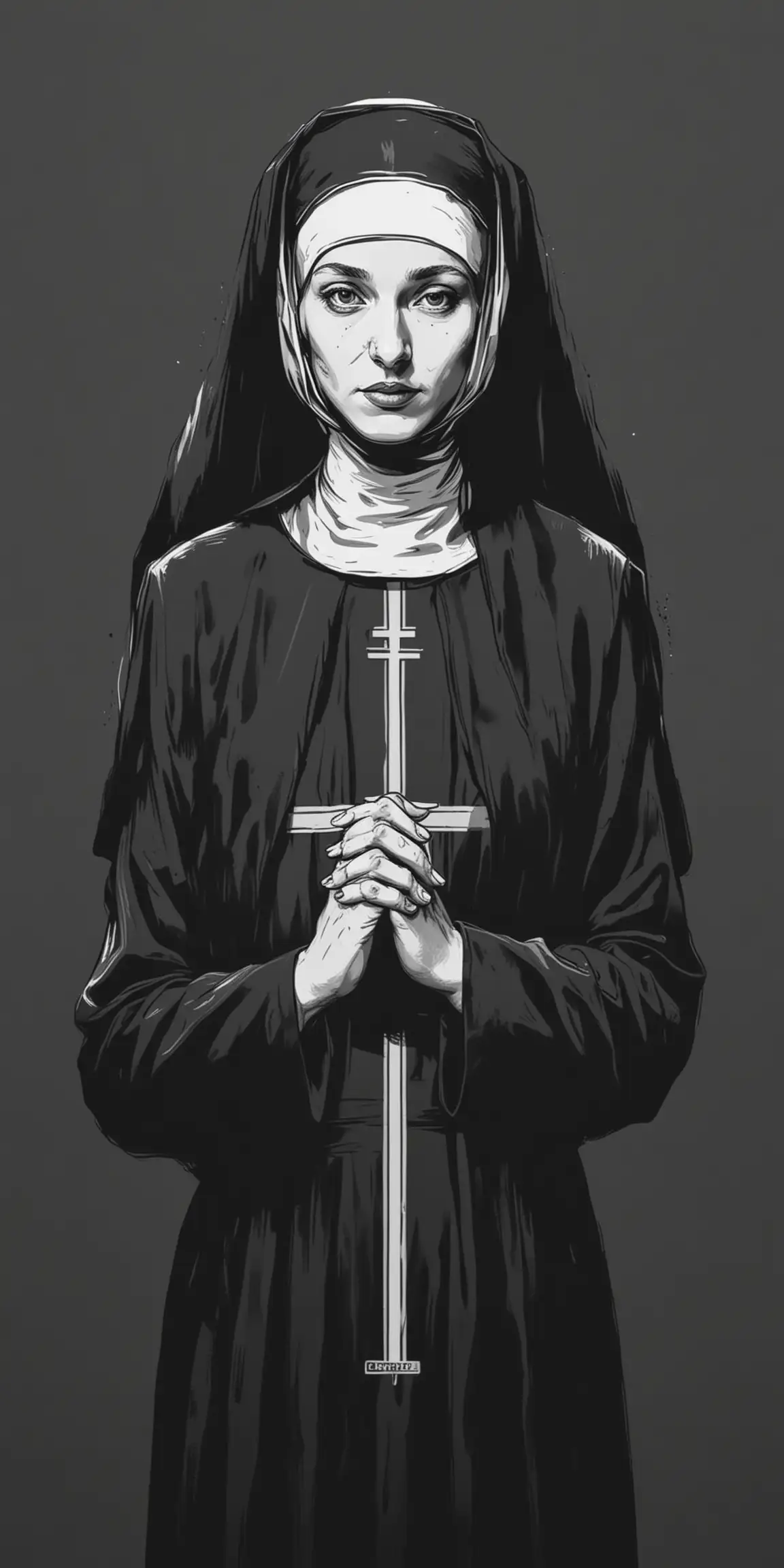 Nun in Serene Black and White Vector Art
