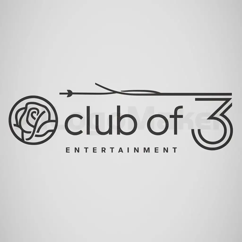 LOGO-Design-For-Club-Of-3-Minimalistic-Rose-Emblem-for-Entertainment-Industry