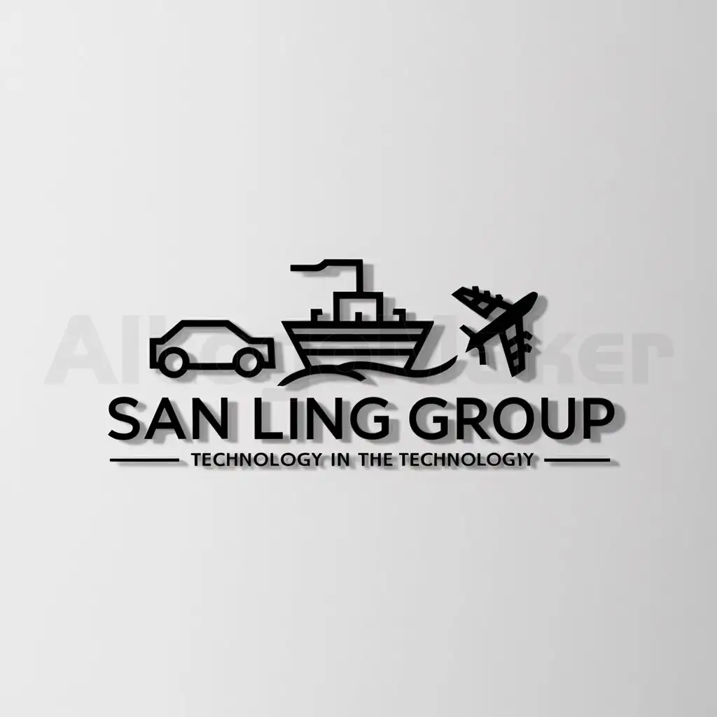 a logo design,with the text "San Ling Group", main symbol:automobiles, steamboats, airplanes,Minimalistic,be used in Technology industry,clear background