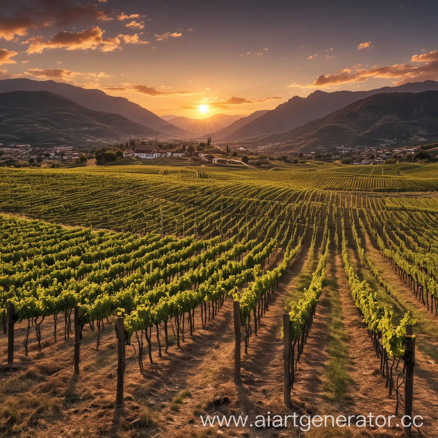 Vineyard-Sunset-Landscape-with-Mountains