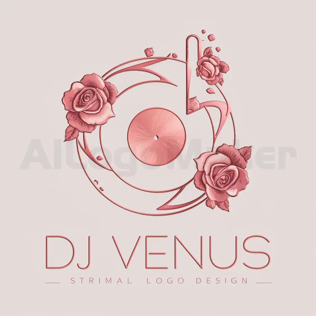 a logo design,with the text "DJ Venus", main symbol:Música, color rosa,complex,be used in Dj industry,clear background
