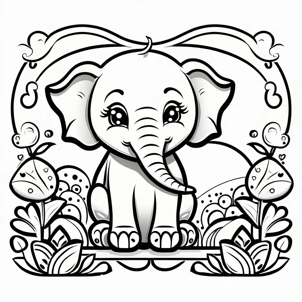 Adorable-Elephant-Coloring-Page-Simple-Black-and-White-Line-Art-for-Kids