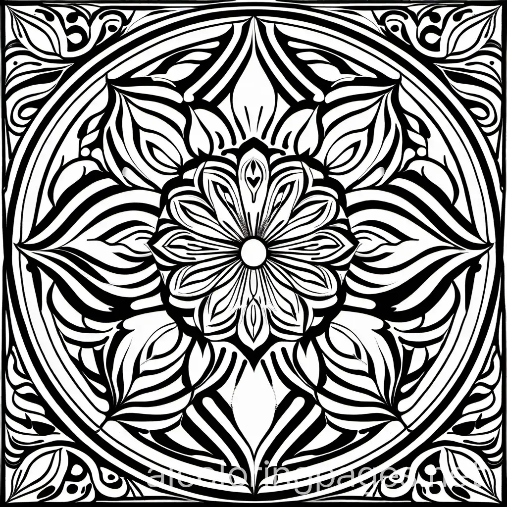 Adult Coloring Page Mandala Flower, Coloring Page, black and white, line art, white background, Simplicity, Ample White Space. The background of the coloring page is plain white to make it easy for young children to color within the lines. The outlines of all the subjects are easy to distinguish, making it simple for kids to color without too much difficulty