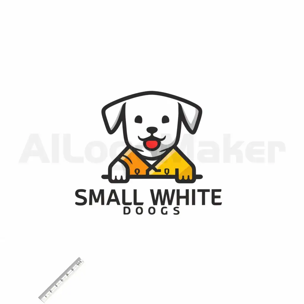 a logo design,with the text "small white dog", main symbol:white puppy with yellow tie holding a ruler,Moderate,be used in Education industry,clear background