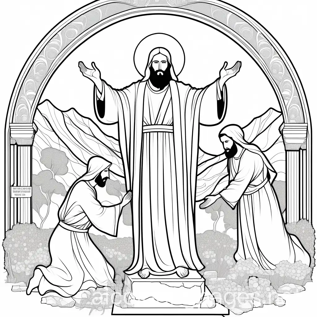 Hebrew Savior resurrecting souls from graves, Coloring Page, black and white, line art, white background, Simplicity, Ample White Space