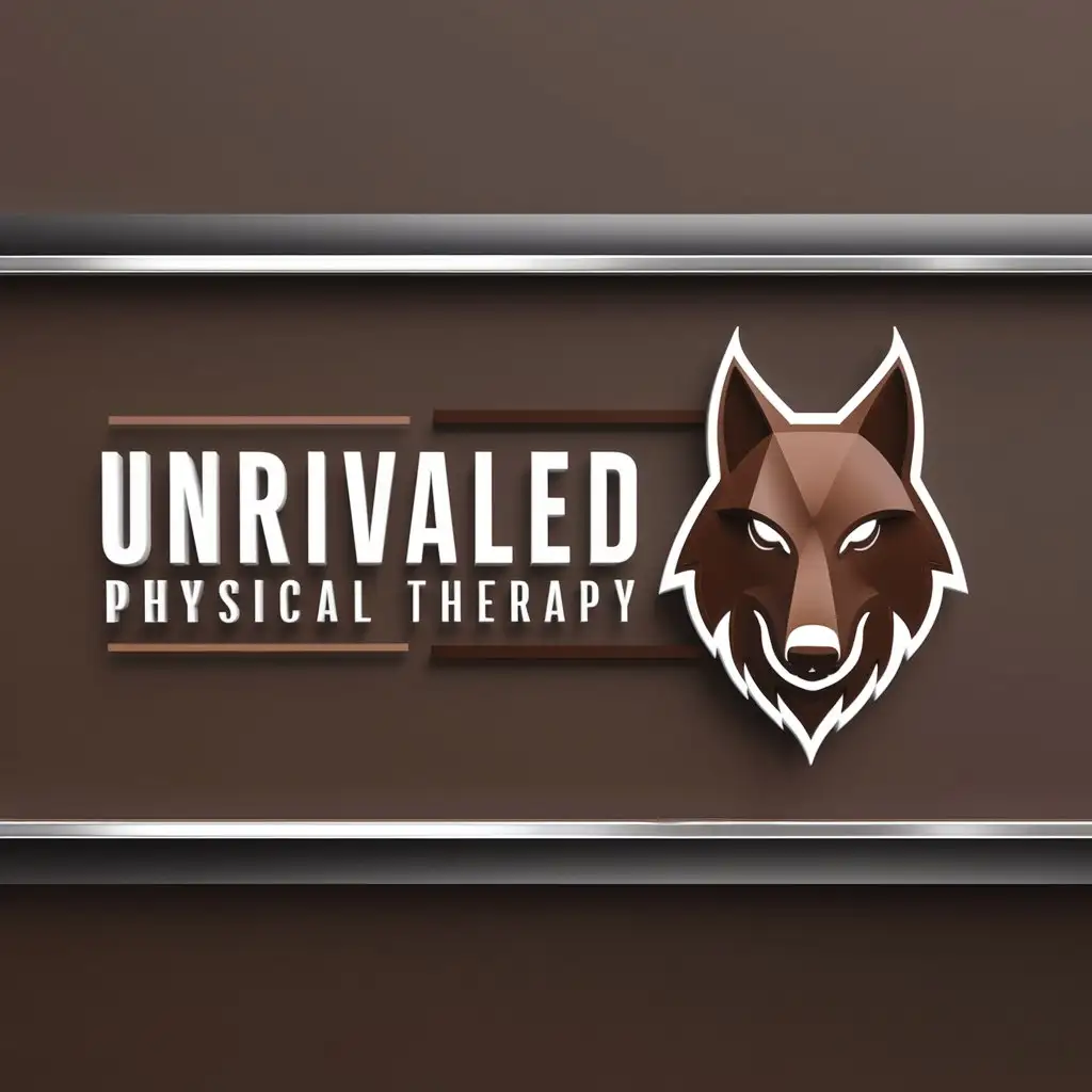 a logo design,with the text "UNRIVALED Physical Therapy", main symbol:the logo is Bold and modern in style. this logo should include a modern minimalist wolf head. preferred colors are chocolate and white. must be a black background.,Moderate,clear background