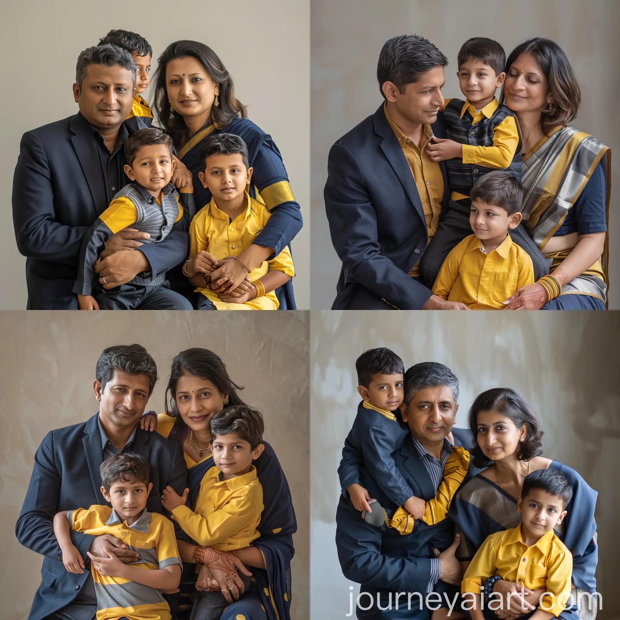 Happy-Family-Portrait-Parents-and-Children-in-Coordinated-Outfits