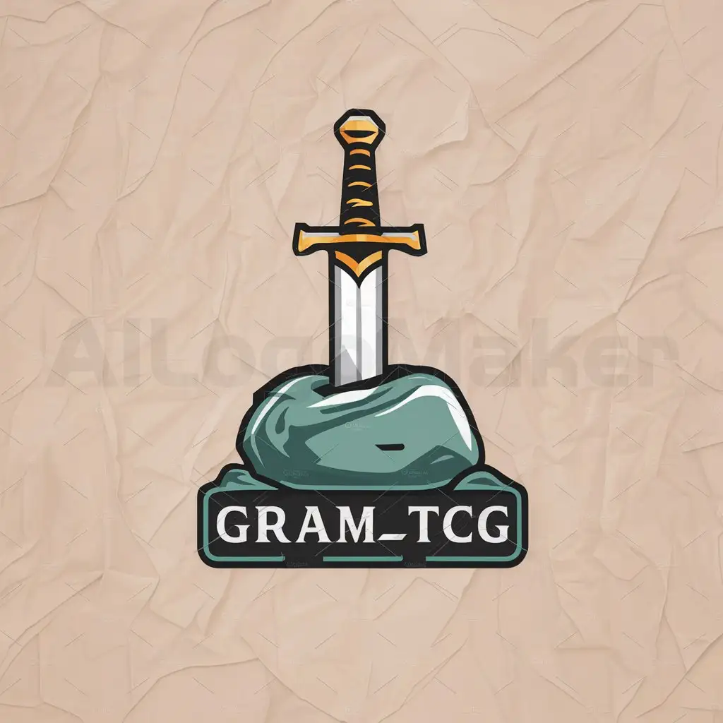 a logo design,with the text "Gram_TCG", main symbol:Sword in stone,Moderate,be used in CardGames industry,clear background