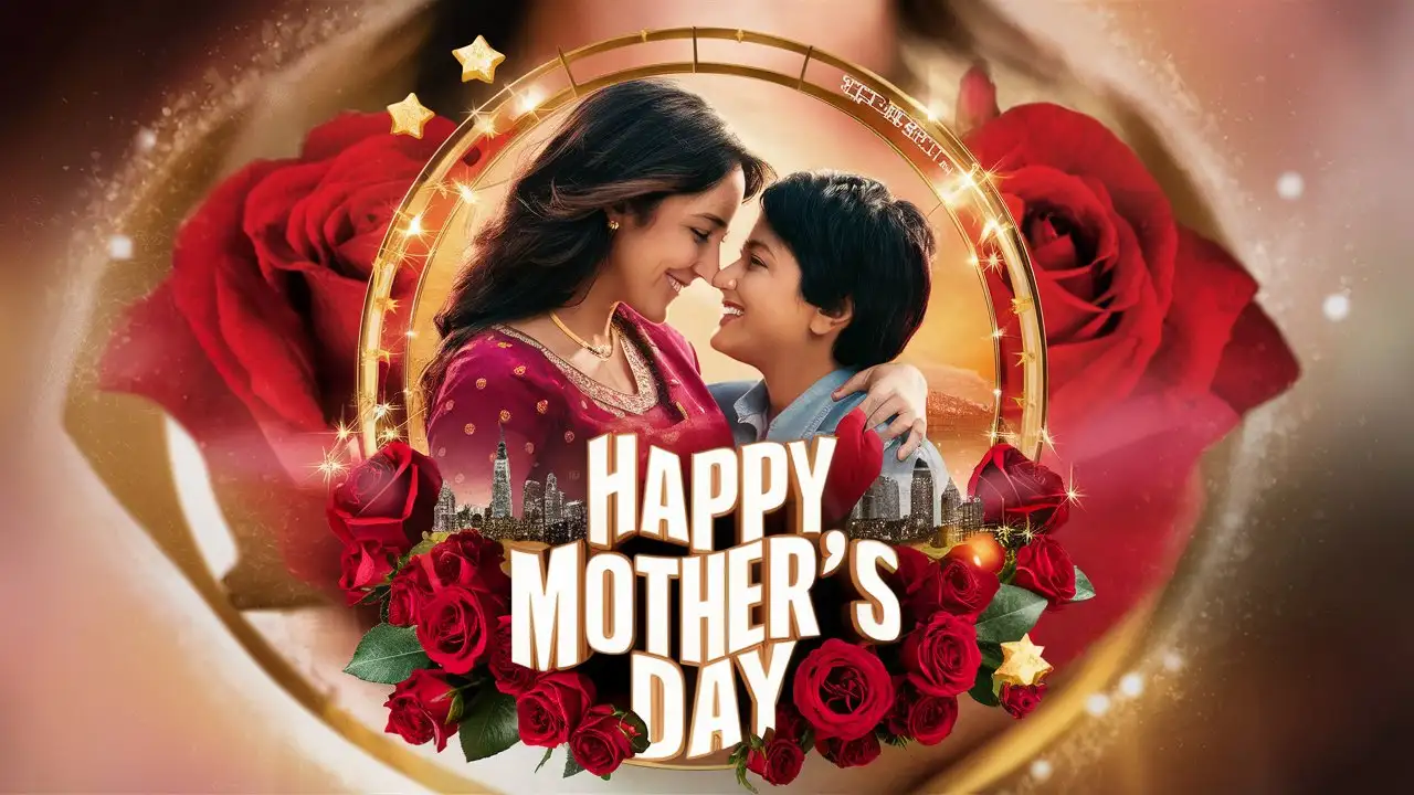 Romantic Indian Mother and Son Embrace Happy Mothers Day Movie Poster