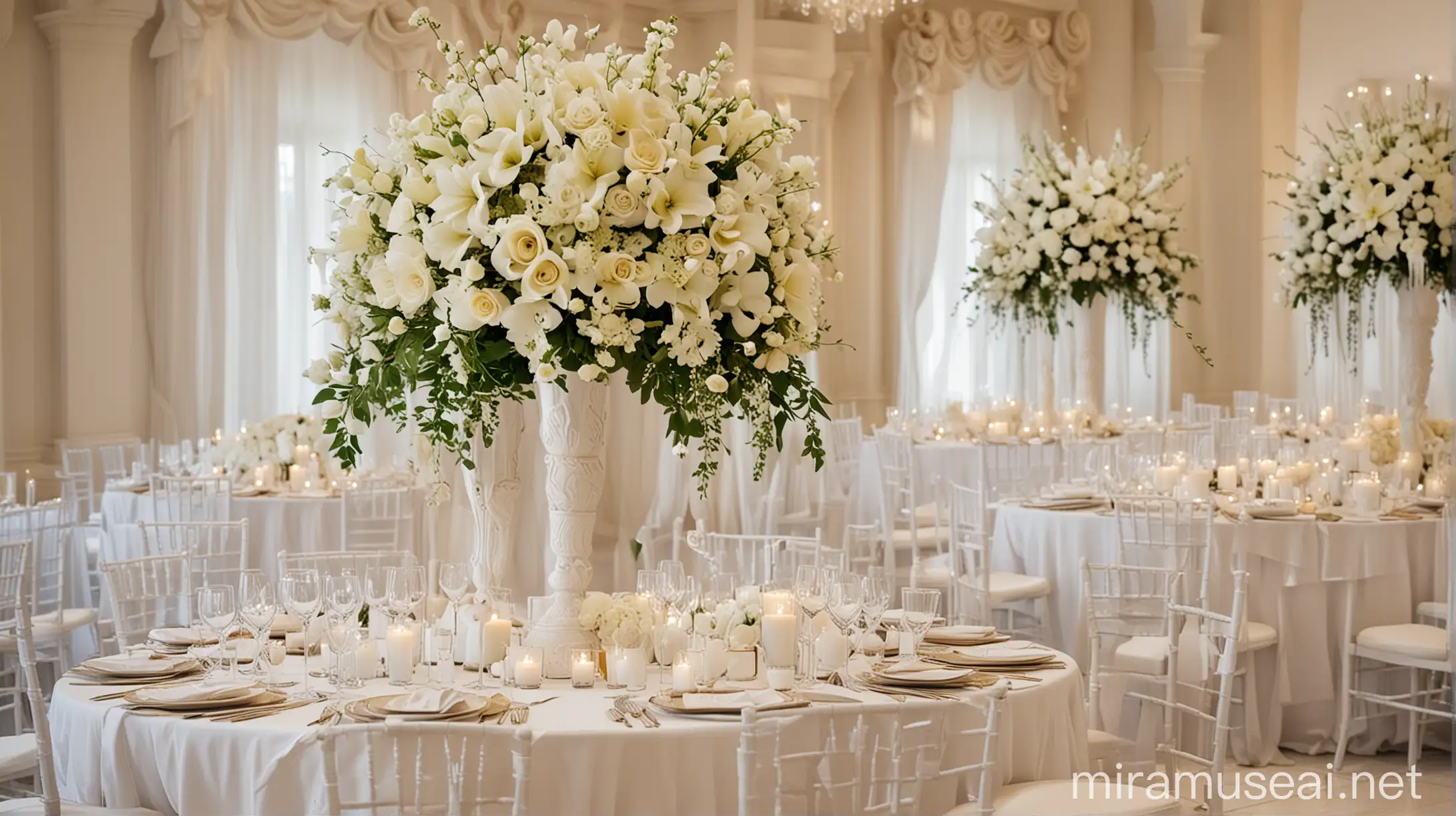 Elegant White Theme Wedding with Floral Decorations