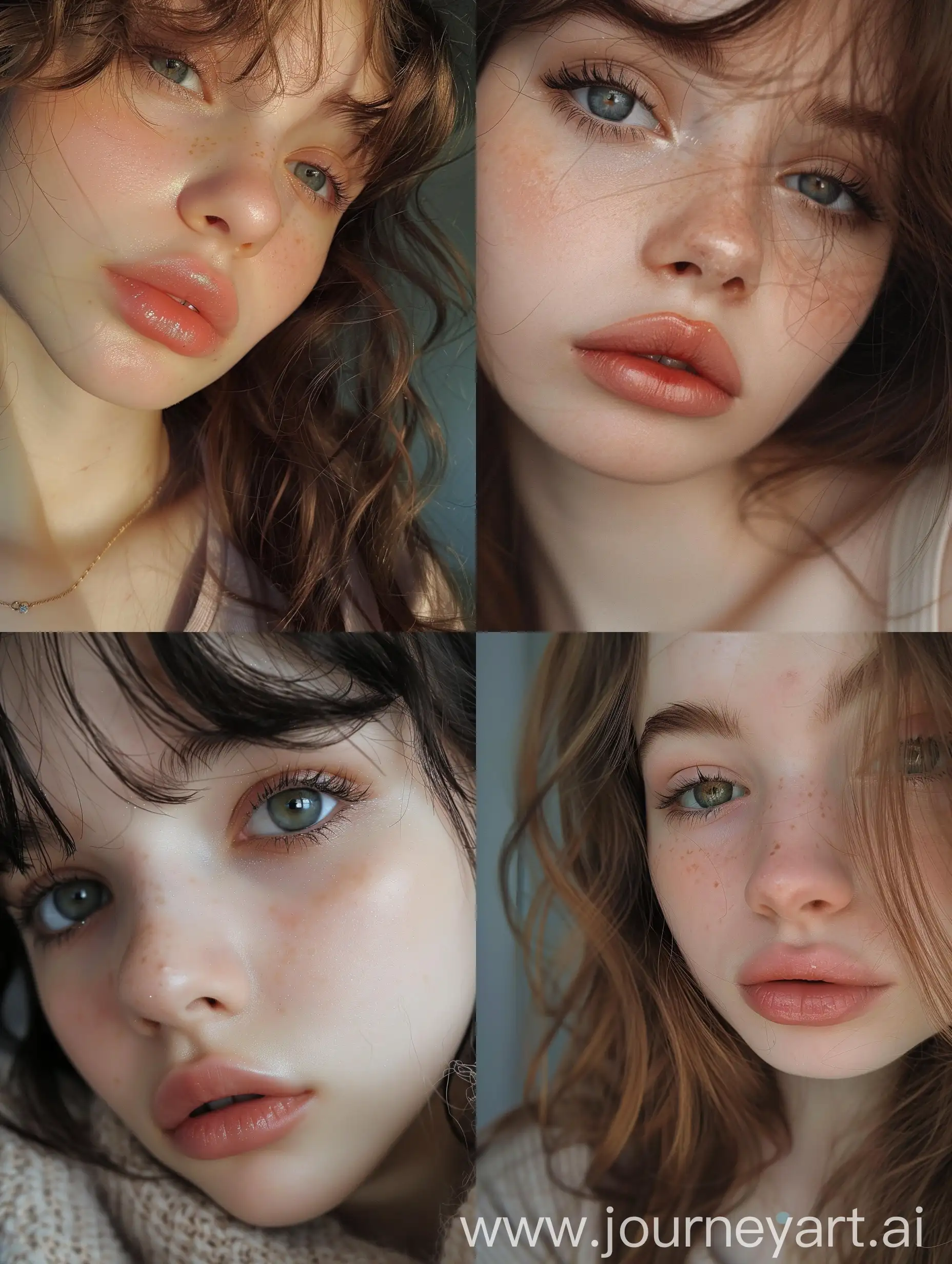 Aesthetic instagram selfie of a teenage girl super model, close up of face