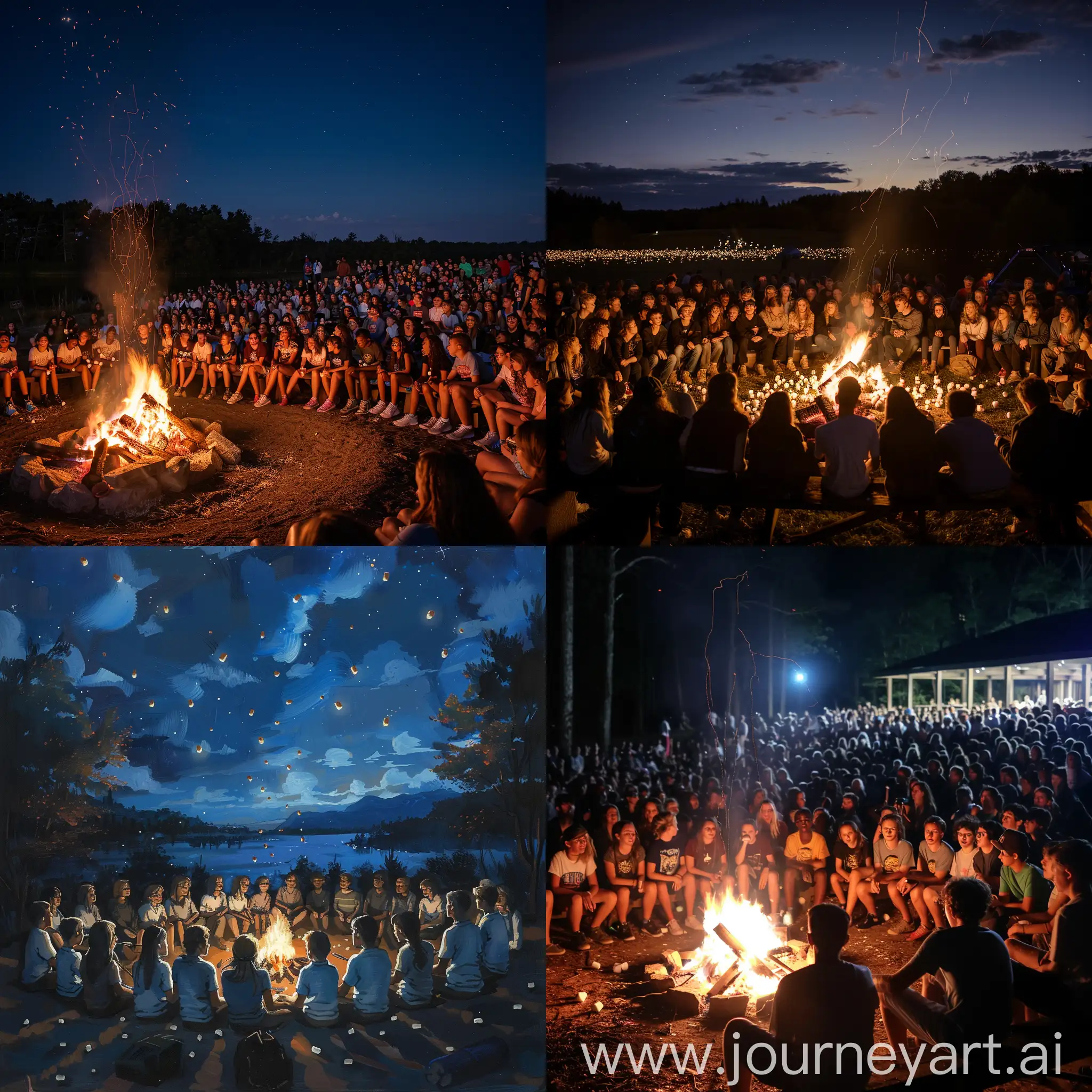 Teenagers-Roasting-Marshmallows-at-Night-Campfire