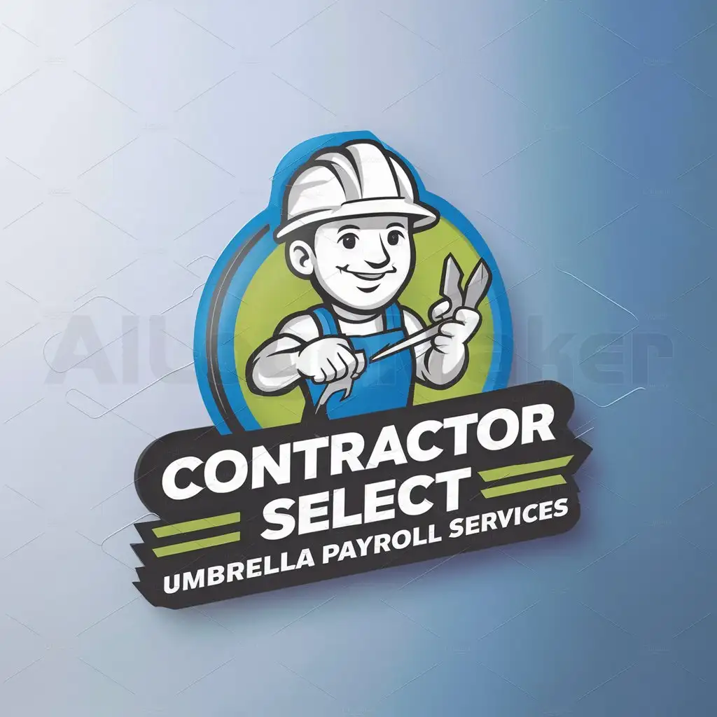 a logo design,with the text "CONTRACTOR SELECT", main symbol:Logo Design BriefnThis new company needs a logo in ideally great, white and sky blue. Clean and crisp with some form of cartoon charatcer within it.nnTarget Market(s)nuk contractors and freelancersnnIndustry/Entity Typenrecruitment and payrollnnLogo TextnCONTRACTOR SELECT Umbrella Payroll ServicennLogo styles of interestnCharacter LogonLogo with illustration or characternnColors selected by the customer to be used in the logo design:n0094D4n00A9DDn6FCCEAnC7EBF8nE9F6FB,Moderate,clear background