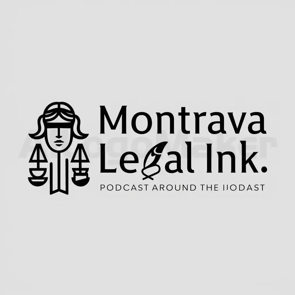 a logo design,with the text "the podcast is called Montrava Legal Ink, we want a logo for this name, the podcast is about lawyers", main symbol:la justicia,Moderate,be used in Legal industry,clear background