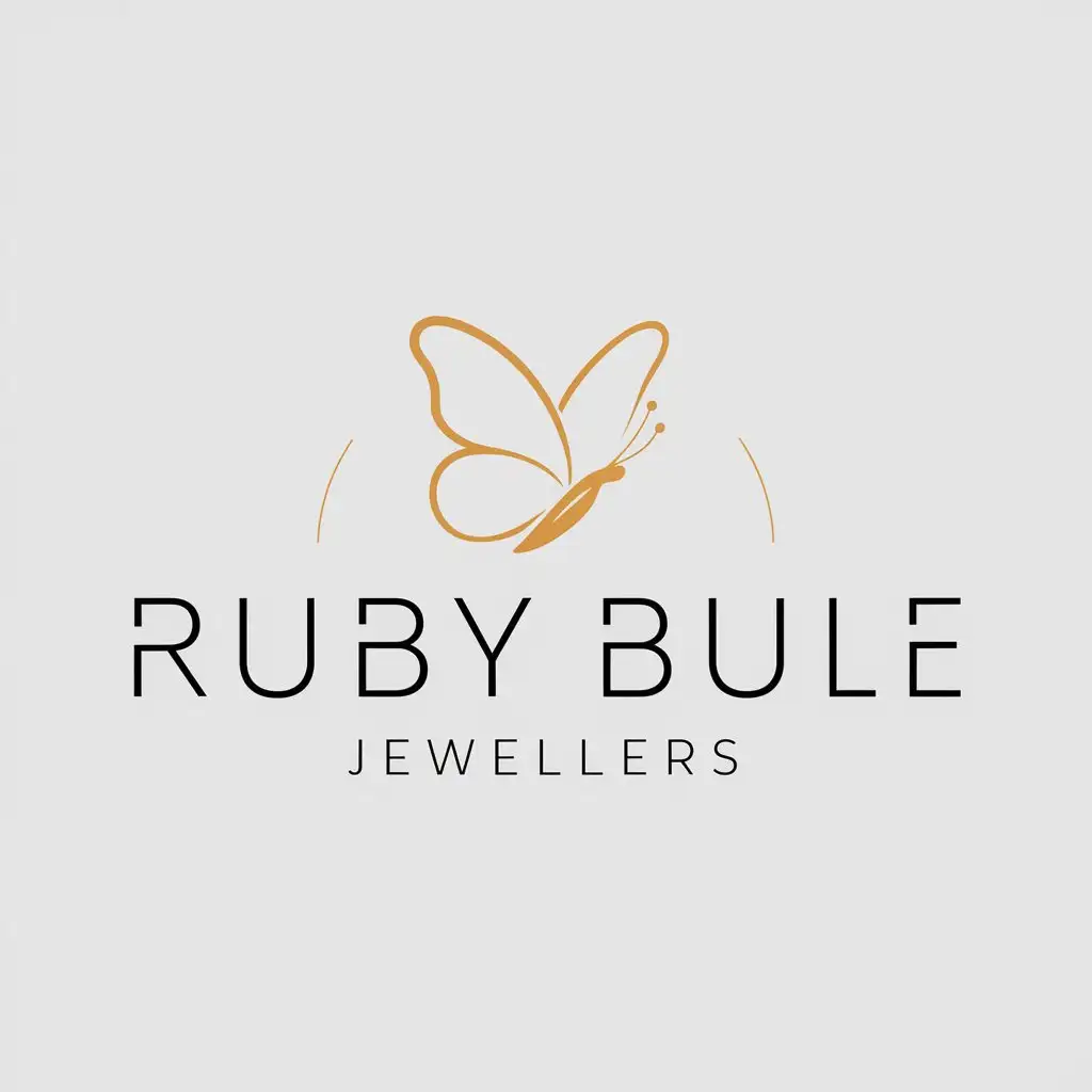 a logo design,with the text "RUBY BULE  JEWELLERS", main symbol:light goddess butterfly,Minimalistic,be used in Technology industry,clear background