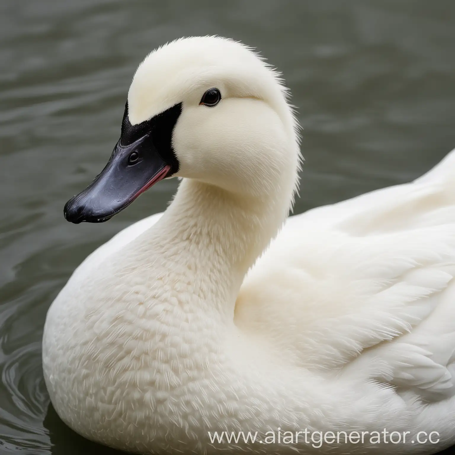 A white duck with a full black beak