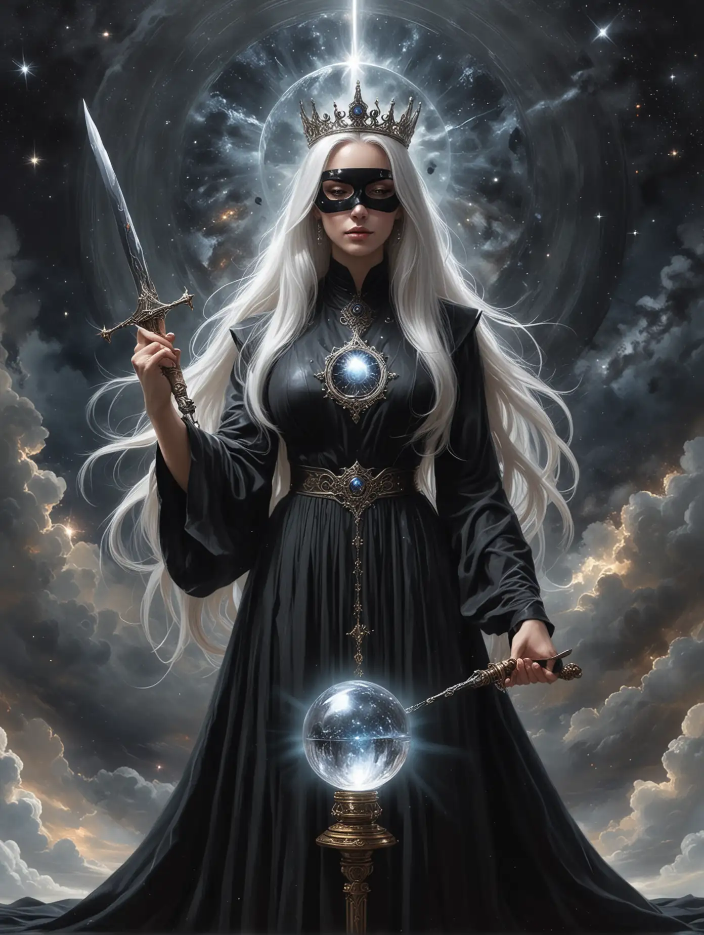 Mystical-Oracle-Woman-with-Iron-Sword-and-Crystal-Ball-in-Cosmos