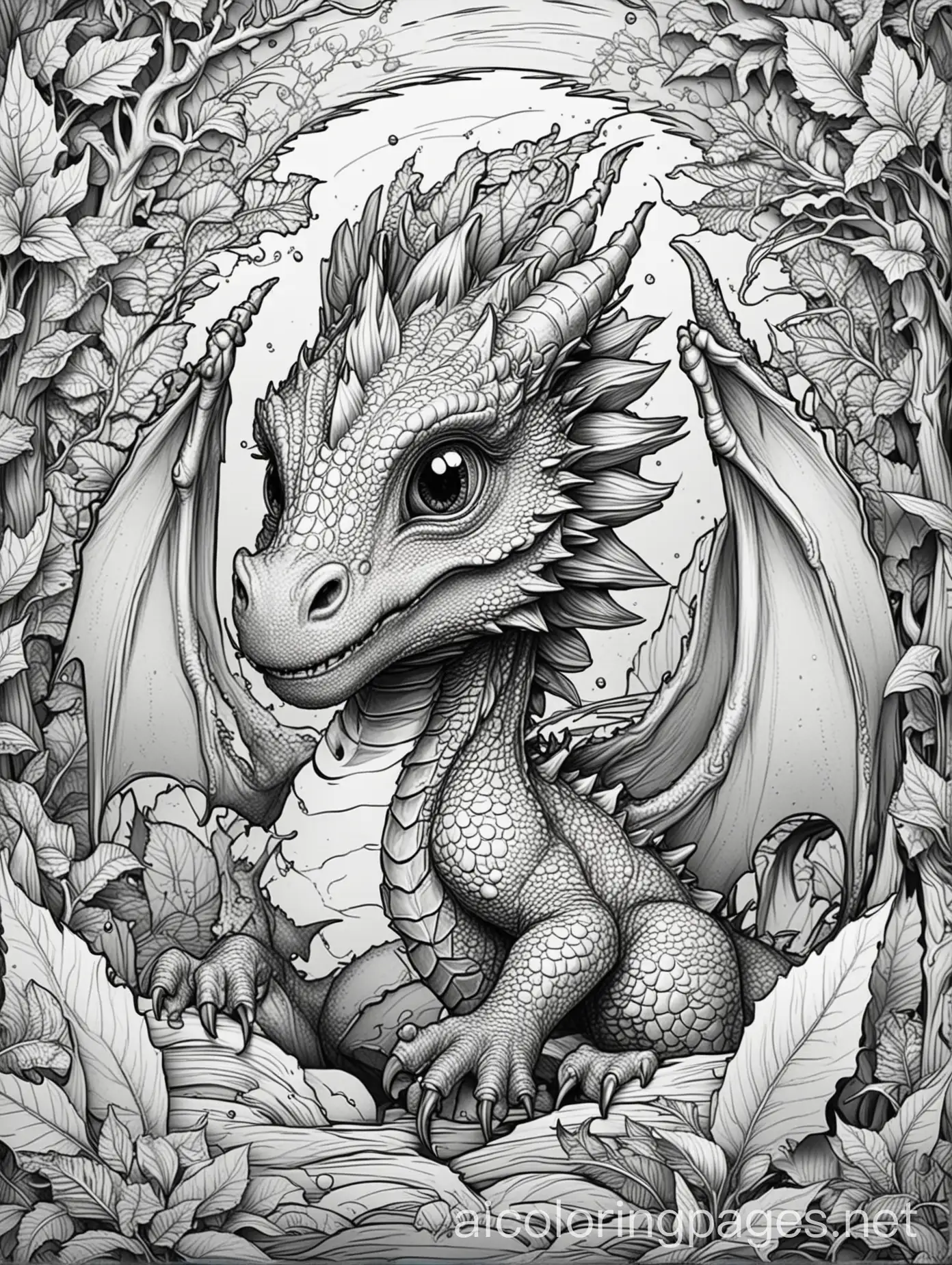 Adorable-Baby-Dragon-Coloring-Page-for-Kids-Comic-Book-Style