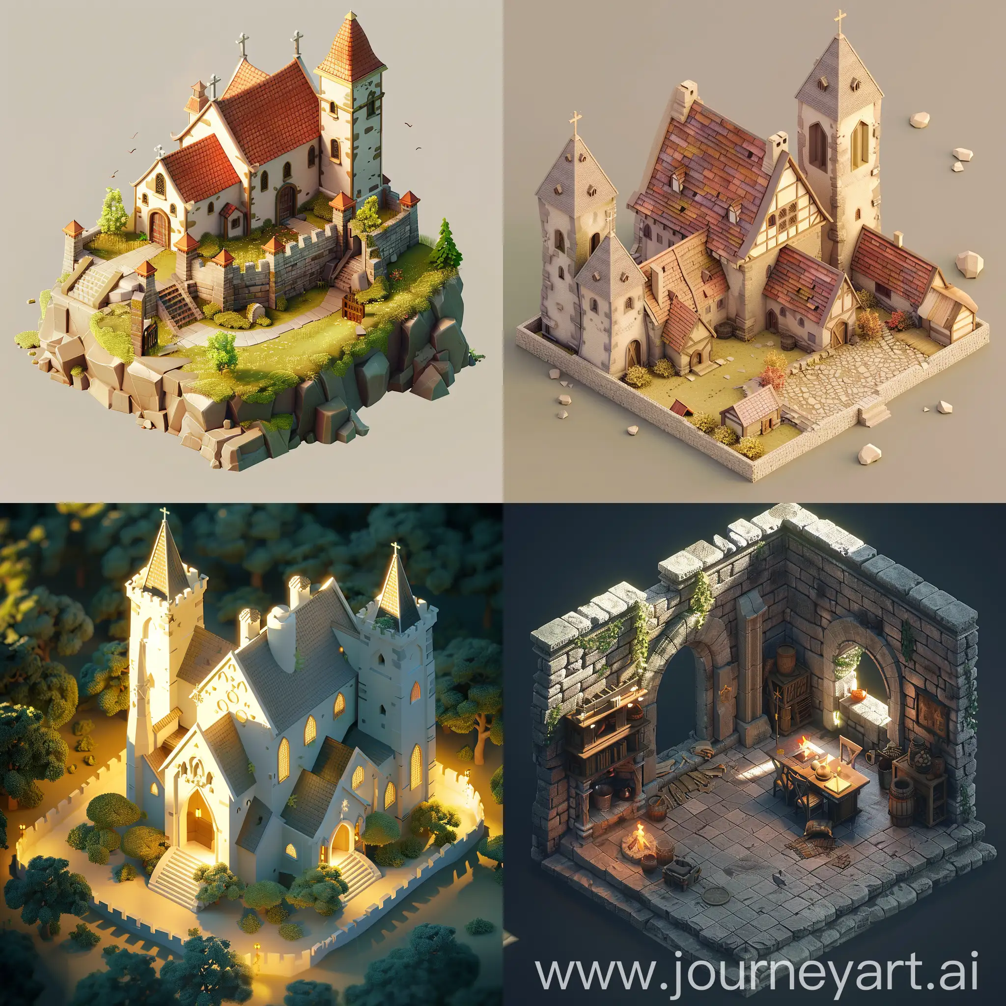 Medieval-Isometric-3D-Scene-with-Soft-Shadows-and-Warm-Colors