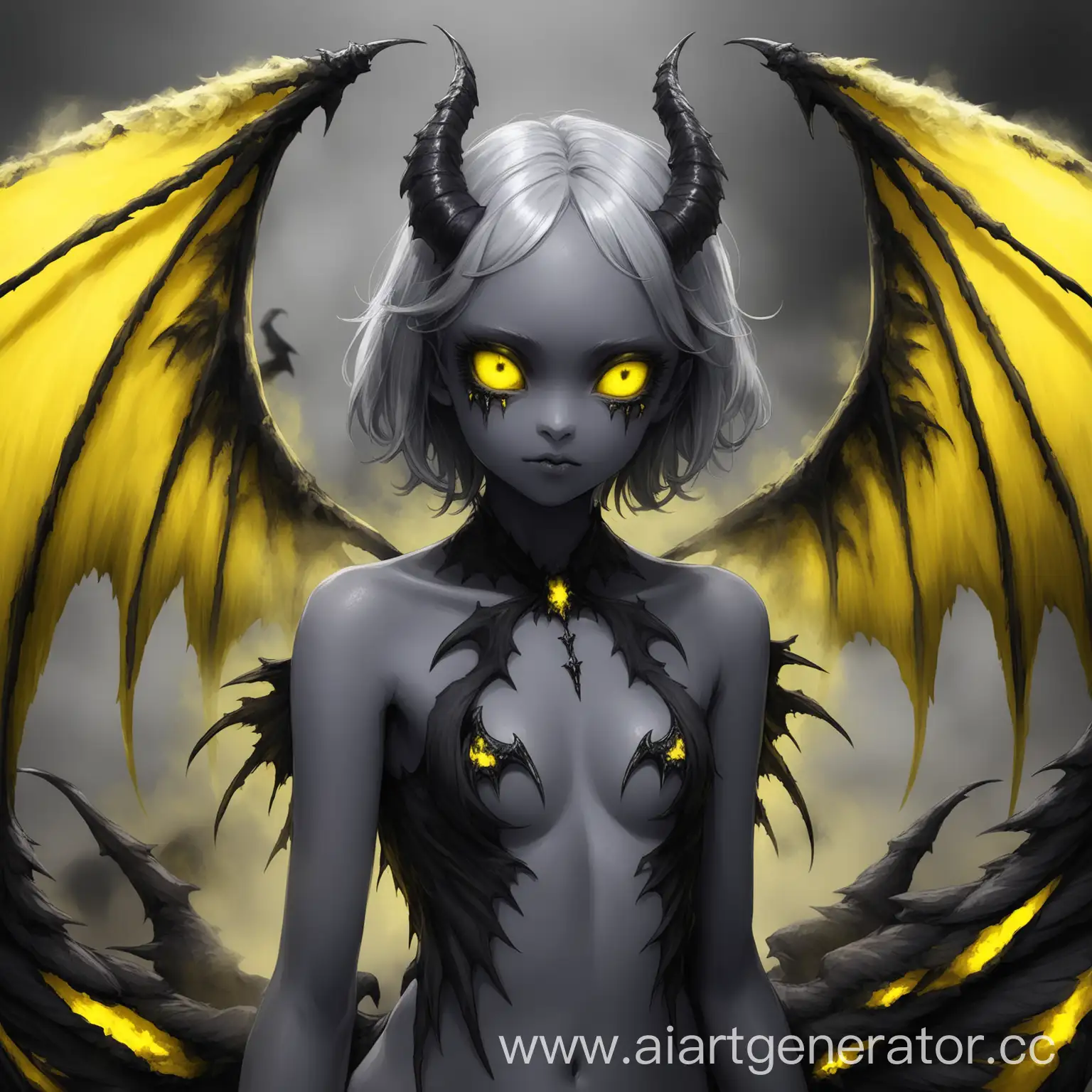 gray skin, sulfur eyes and wings, demon wings