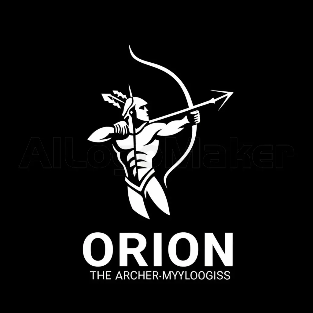 a logo design,with the text "Orion", main symbol:Create a logo for Orion, the archer-mythologist of the football team (do not colorize), on a plain line in black color.,Moderate,be used in football industry,clear background