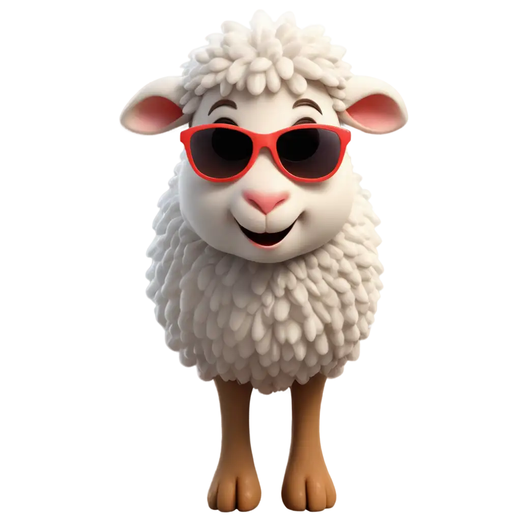 Smiling sheep, 3D illustration, the sheep wearing sunglasses, smiling beautifully