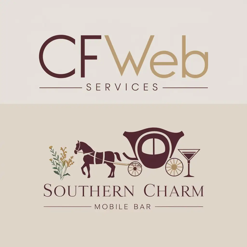 a logo design,with the text "CF Web Services", main symbol:a logo design, with the text 'Southern Charm Mobile Bar', main symbol: As the owner of Southern Charm Mobile Bar, I'm in need of a logo that embodies the essence of my business. I want a design that combines a country vibe with a touch of class. The color scheme I envision is deep burgundy, soft gold, and beige. You can add hunter green or wood brown if needed. You can add some flowers like the picture below in the logo to add color instead of color in the letters.,Minimalistic,be used in Bar industry,clear background