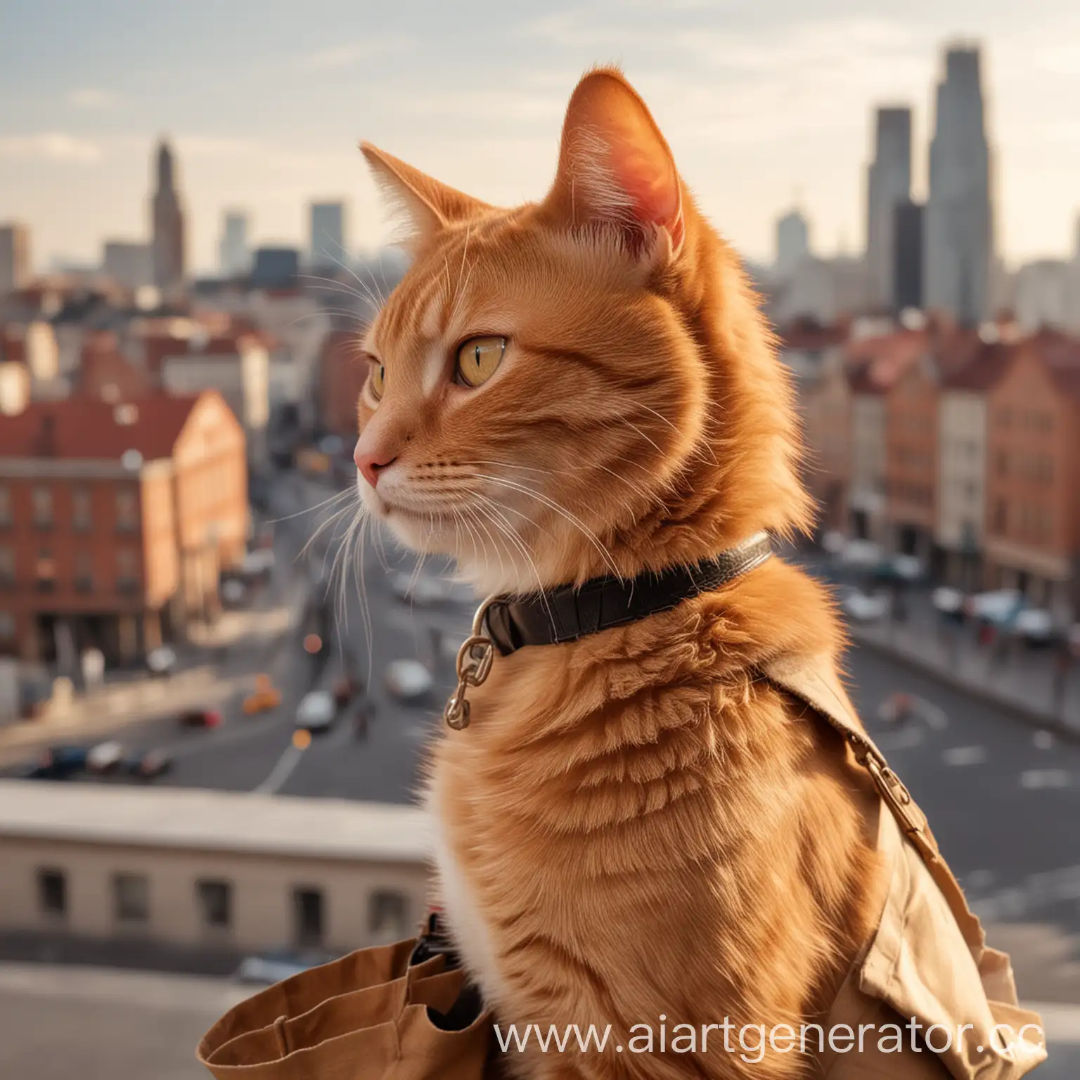 Ginger-Cat-With-Bag-Gazing-Across-Cityscape