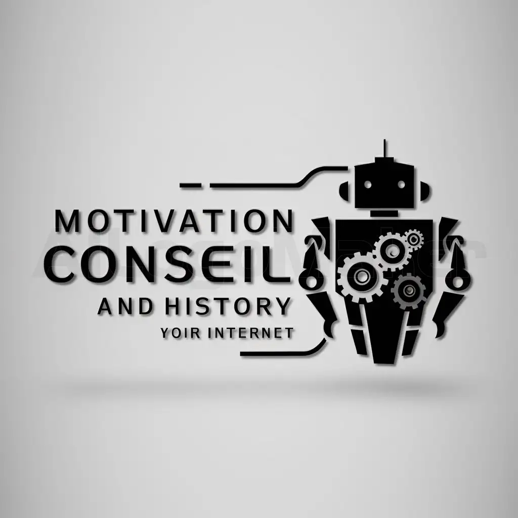 a logo design,with the text "Motivation conseil and history", main symbol:Robot,complex,be used in Internet industry,clear background